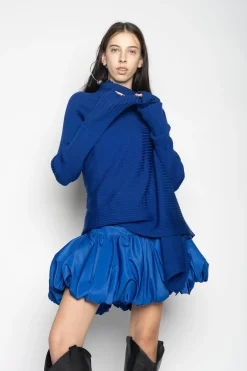 Marques ' Almeida Knitwear | Tops | BLUE DRAPED JUMPER IN MERINO KNIT NAVY