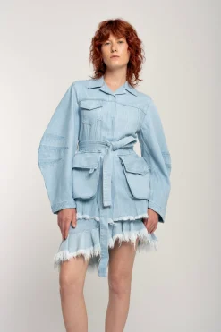 Marques ' Almeida Outerwear | Denim | BLUE ROUND SLEEVE MULTI POCKET JACKET LIGHTBLUE