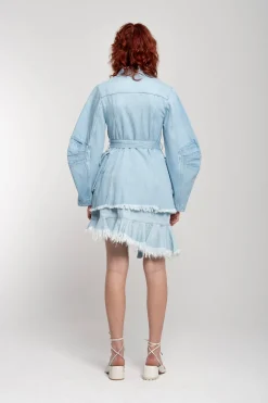 Marques ' Almeida Outerwear | Denim | BLUE ROUND SLEEVE MULTI POCKET JACKET LIGHTBLUE