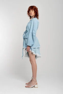 Marques ' Almeida Outerwear | Denim | BLUE ROUND SLEEVE MULTI POCKET JACKET LIGHTBLUE
