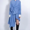 Marques ' Almeida Dresses | Dresses | STRIPED SHIRT DRESS WITH SIDE BOW BLUE