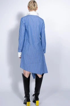 Marques ' Almeida Dresses | Dresses | STRIPED SHIRT DRESS WITH SIDE BOW BLUE