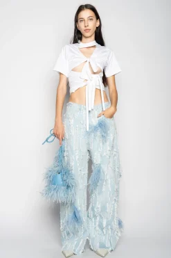 Marques ' Almeida Denim | Bottoms | BOYFRIEND TROUSERS IN SHREDDED LIGHT BLUE DENIM LIGHTBLUE