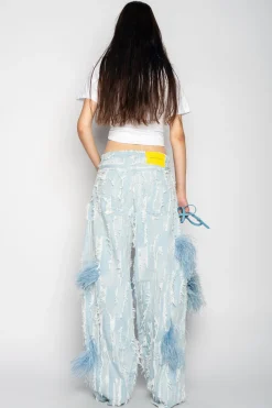 Marques ' Almeida Denim | Bottoms | BOYFRIEND TROUSERS IN SHREDDED LIGHT BLUE DENIM LIGHTBLUE
