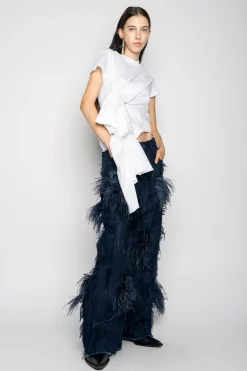 Marques ' Almeida Denim | Bottoms | BOYFRIEND TROUSERS IN SHREDDED DENIM NAVY