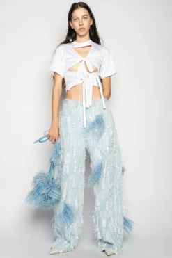 Marques ' Almeida Denim | Bottoms | BOYFRIEND TROUSERS IN SHREDDED LIGHT BLUE DENIM LIGHTBLUE