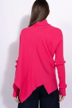 Marques ' Almeida Knitwear | Tops | BRIGHT PINK DRAPED JUMPER IN MERINO KNIT BRIGHTPINK