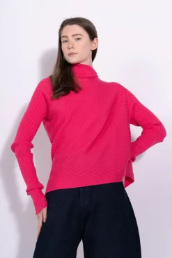 Marques ' Almeida Knitwear | Tops | BRIGHT PINK DRAPED JUMPER IN MERINO KNIT BRIGHTPINK