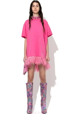Marques ' Almeida Tops | Dresses | BRIGHT PINK FEATHER HEM T-SHIRT DRESS BRIGHTPINK