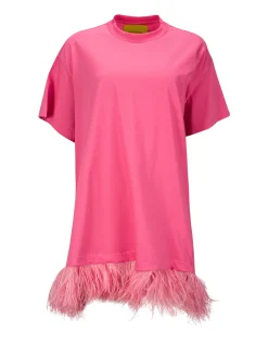 Marques ' Almeida Tops | Dresses | BRIGHT PINK FEATHER HEM T-SHIRT DRESS BRIGHTPINK