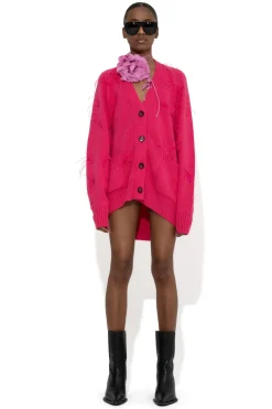 Marques ' Almeida Knitwear | Outerwear | BRIGHT PINK MERINO WOOL OVERSIZE CARDIGAN WITH FEATHERS BRIGHTPINK