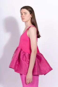 Marques ' Almeida Tops | BRIGHT PINK SLEEVELESS PUFF HEM TOP BRIGHTPINK