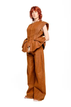 Marques ' Almeida Denim | Tops | DENIM STRUCTURE SHOULDER CINCHED TOP BROWN