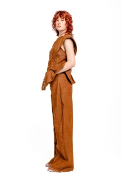 Marques ' Almeida Denim | Tops | DENIM STRUCTURE SHOULDER CINCHED TOP BROWN
