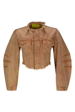 Marques ' Almeida Outerwear | Denim | ROUND SLEEVE CROPPED JACKET BROWN