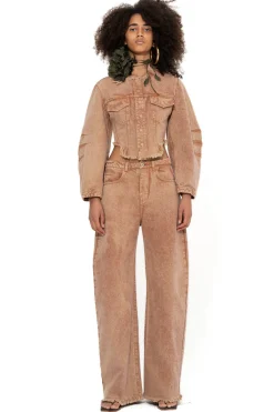 Marques ' Almeida Outerwear | Denim | ROUND SLEEVE CROPPED JACKET BROWN