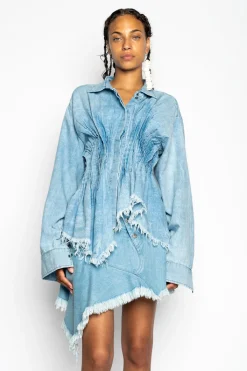 Marques ' Almeida Tops | Tops | CHAMBRAY PLEATED SHIRT LIGHTBLUE
