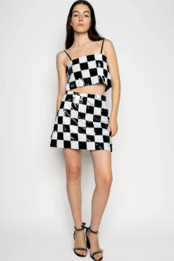 Marques ' Almeida Bottoms | CHECKED SEQUINS MINI SKIRT BLACKWHITE