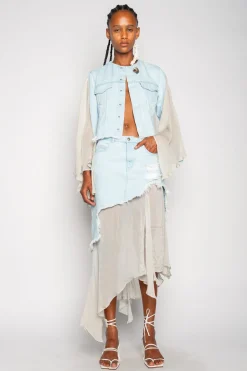 Marques ' Almeida Outerwear | Denim | DENIM CHIFFON FITTED JACKET LIGHTBLUE
