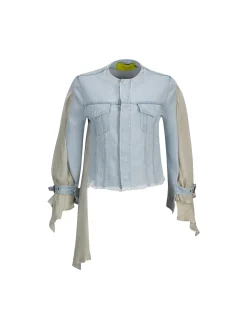 Marques ' Almeida Outerwear | Denim | DENIM CHIFFON FITTED JACKET LIGHTBLUE