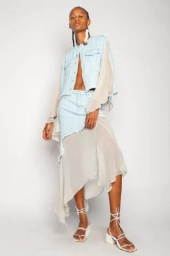 Marques ' Almeida Outerwear | Denim | DENIM CHIFFON FITTED JACKET LIGHTBLUE