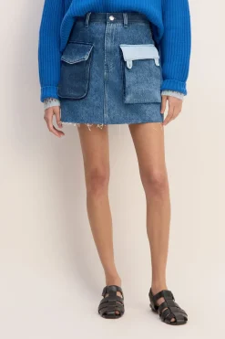 Marques ' Almeida Bottoms | M'a X Everlane | DENIM PATCHWORK MINI SKIRT BLUE