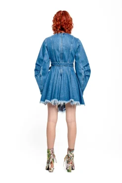 Marques ' Almeida Denim | Dresses | DENIM SHORT DRESS WITH ROUND SLEEVES BLUE