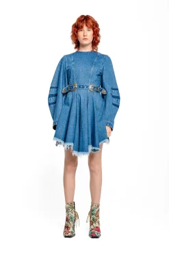 Marques ' Almeida Denim | Dresses | DENIM SHORT DRESS WITH ROUND SLEEVES BLUE