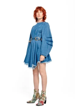Marques ' Almeida Denim | Dresses | DENIM SHORT DRESS WITH ROUND SLEEVES BLUE