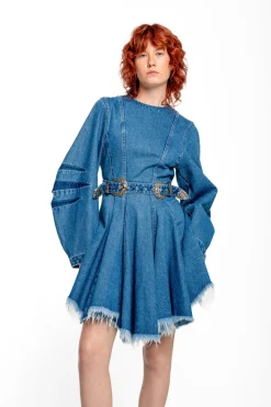 Marques ' Almeida Denim | Dresses | DENIM SHORT DRESS WITH ROUND SLEEVES BLUE
