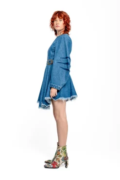 Marques ' Almeida Denim | Dresses | DENIM SHORT DRESS WITH ROUND SLEEVES BLUE