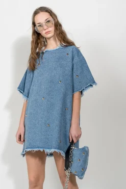 Marques ' Almeida Denim | Dresses | DENIM STUDDED CLASSIC T-SHIRT DRESS BLUE