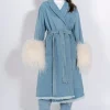 Marques ' Almeida Denim | Outerwear | DRESSING GOWN COAT WITH SHEARLING CUFFS BLUE