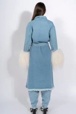 Marques ' Almeida Denim | Outerwear | DRESSING GOWN COAT WITH SHEARLING CUFFS BLUE