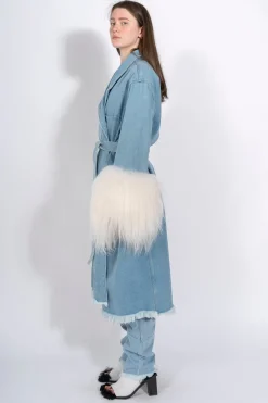 Marques ' Almeida Denim | Outerwear | DRESSING GOWN COAT WITH SHEARLING CUFFS BLUE