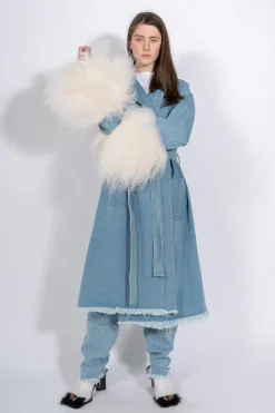 Marques ' Almeida Denim | Outerwear | DRESSING GOWN COAT WITH SHEARLING CUFFS BLUE