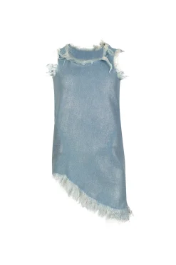 Marques ' Almeida Dresses | FOIL DENIM SLEEVELESS DRESS SILVER