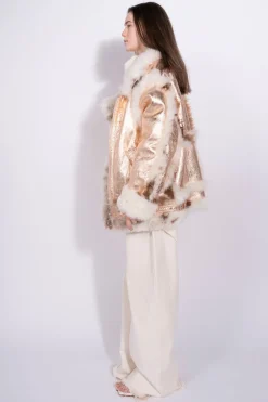 Marques ' Almeida Outerwear | FOILED SHEARLING OVERSIZED JACKET ROSEGOLD