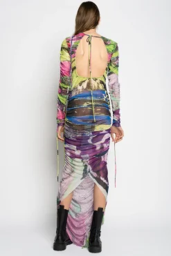 Marques ' Almeida Dresses | Dresses | GRAFFITI PRINT LONG GATHERED MESH DRESS MULTICOLOUR