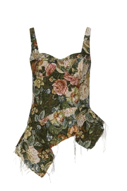 Marques ' Almeida Tops | Tops | GREEN BROCADE PEPLUM CORSET TOP MULTICOLOUR