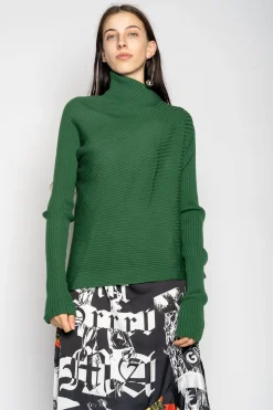 Marques ' Almeida Knitwear | Tops | DRAPED JUMPER IN MERINO KNIT GREEN