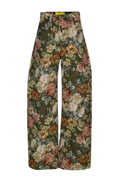 Marques ' Almeida Bottoms | Bottoms | GREEN FLORAL BROCADE BOYFRIEND TROUSERS MULTICOLOUR