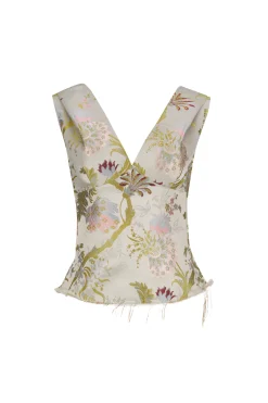 Marques ' Almeida Tops | SATIN BROCADE OFF SHOULDER FITTED TOP GREY