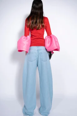 Marques ' Almeida Bottoms | Denim | LIGHT BLUE BOYFRIEND TROUSERS WITH BIG EYELET LIGHTBLUE