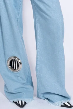 Marques ' Almeida Bottoms | Denim | LIGHT BLUE BOYFRIEND TROUSERS WITH BIG EYELET LIGHTBLUE