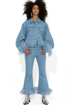 Marques ' Almeida Outerwear | Outerwear | LIGHT BLUE FEATHER CUFF JACKET LIGHTBLUE