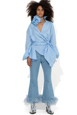 Marques ' Almeida Bottoms | Denim | LIGHT BLUE FEATHER HEM CAPRI JEANS LIGHTBLUE