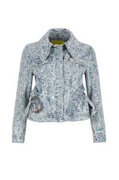 Marques ' Almeida Denim | Outerwear | LIGHT BLUE FITTED JACKET WITH EMBELLISHMENT BELT LIGHTBLUE