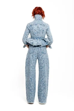Marques ' Almeida Denim | Outerwear | LIGHT BLUE FITTED JACKET WITH EMBELLISHMENT BELT LIGHTBLUE