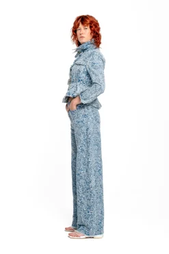 Marques ' Almeida Denim | Outerwear | LIGHT BLUE FITTED JACKET WITH EMBELLISHMENT BELT LIGHTBLUE